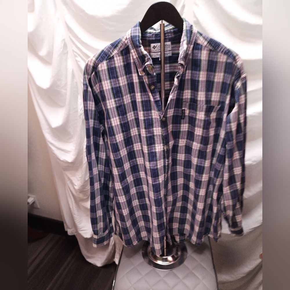 Columbia Plaid Button-Down Shirt in Blue and Red